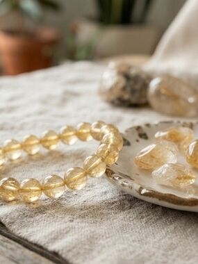 Citrine Bead Stretch Bracelet - Golden Yellow